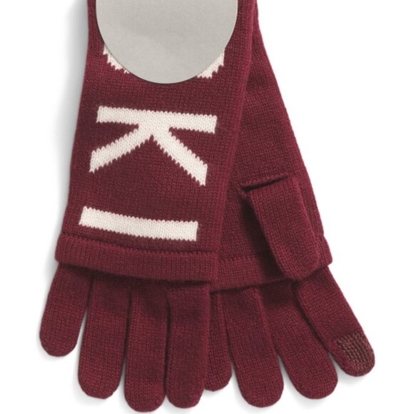 NEW HANNAH ROSE Cashmere Merino Wool Blend 3 In 1 Ski Gloves wine/white 267tn - Picture 2 of 4